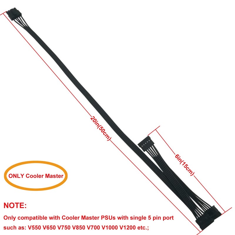 COMeap SATA Power Cable for Cooler Master PSUs, 5 Pin to 3X 15 Pin SATA Hard Drive HDD Power Adapter Splitter for BTC Mining Riser Card 20-in(50cm) - Image 3